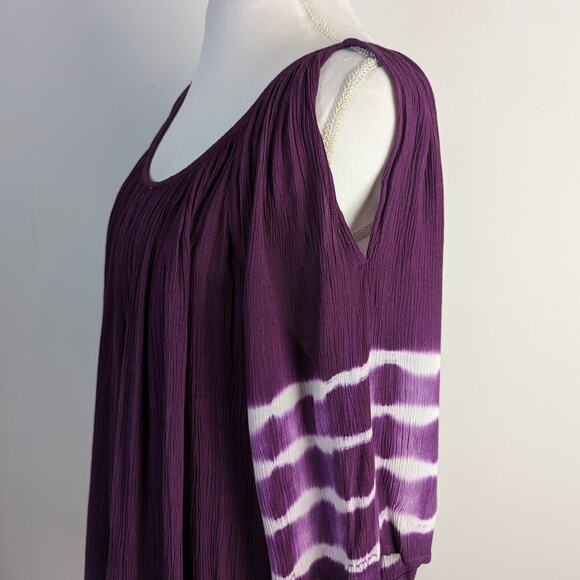 Soft Surroundings Deep Plum White Cold Shoulder Tie Dye Crinkle Top Size M - Picture 3 of 7